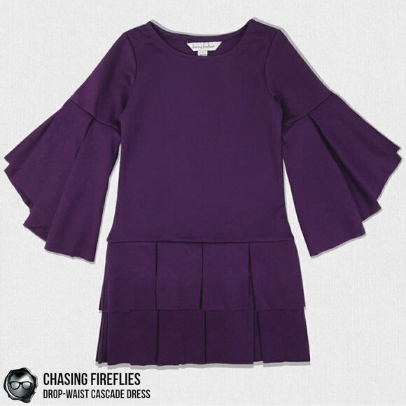 CHASING FIREFLIES CASCADE SLEEVE DROP WAIST DRESS IN AUBERGINE PURPLE GIRLS 4 - Picture 1 of 9